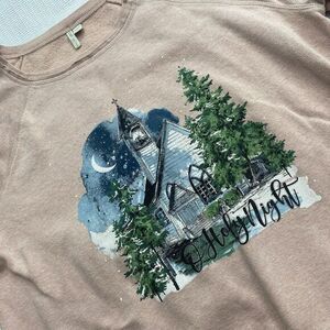 Womens 14/16 W Christmas O Holy‎ Night White Church Long Sleeve Fleece Sweater